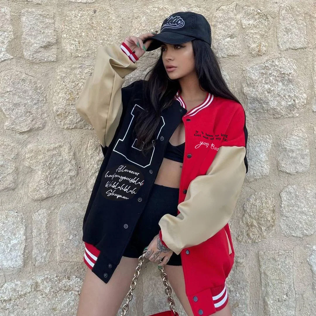 Trench Baseball Jacket Varsity Y2K Streetwear Fall Winter Women Clothes 2023 Long Cyber Racer Patchwork Jackets Letterman Coats