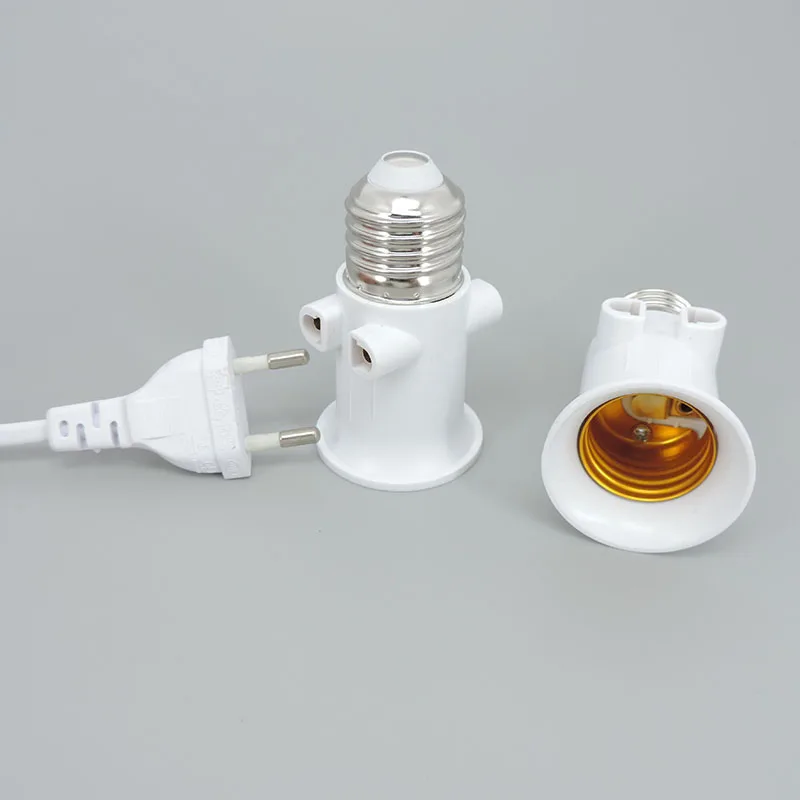 AC 100-240V E27 to E27 2-pin EU Plug Cable Connector LED Lamp Socket Adapter ABS Holder Base