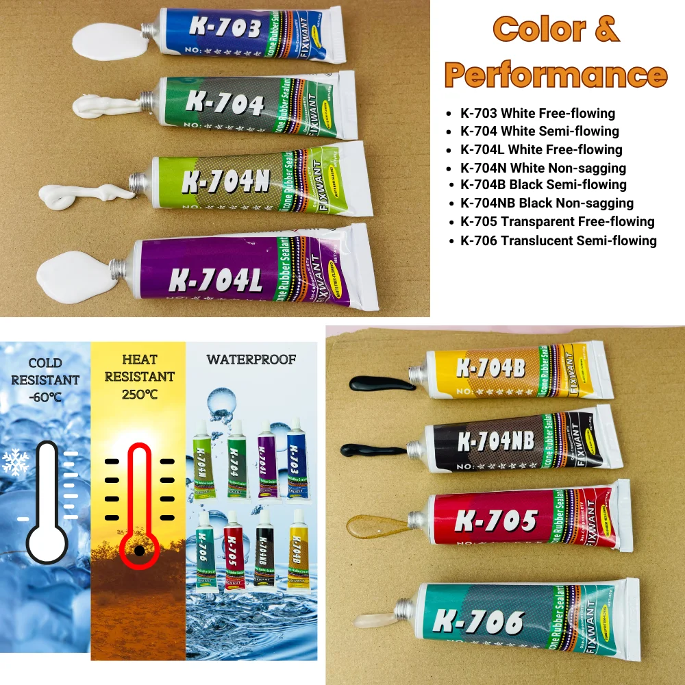 Silicone Industrial Adhesive 45g K-703 704 705 706 RTV Silicone Rubber Black White Transparent Electronic Component Sealing Glue