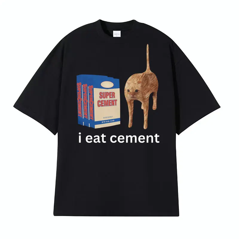 

Футболка с надписью I Eat цемента, Забавные футболки с принтом саркастического нападения случайного кота и мема, модные хлопковые футболки высокого качества для мужчин и женщин, топы