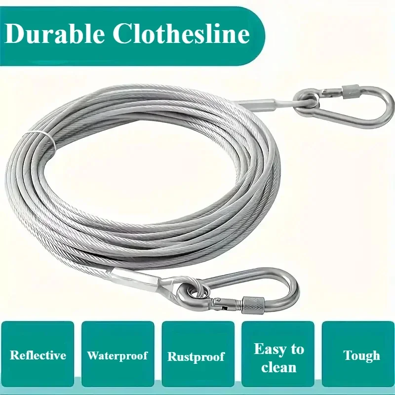 15m(590in) Stainless Steel Clothesline, Portable Windproof Indoor/Outdoor Clothes Drying Camping Supplies Clothes Line 3