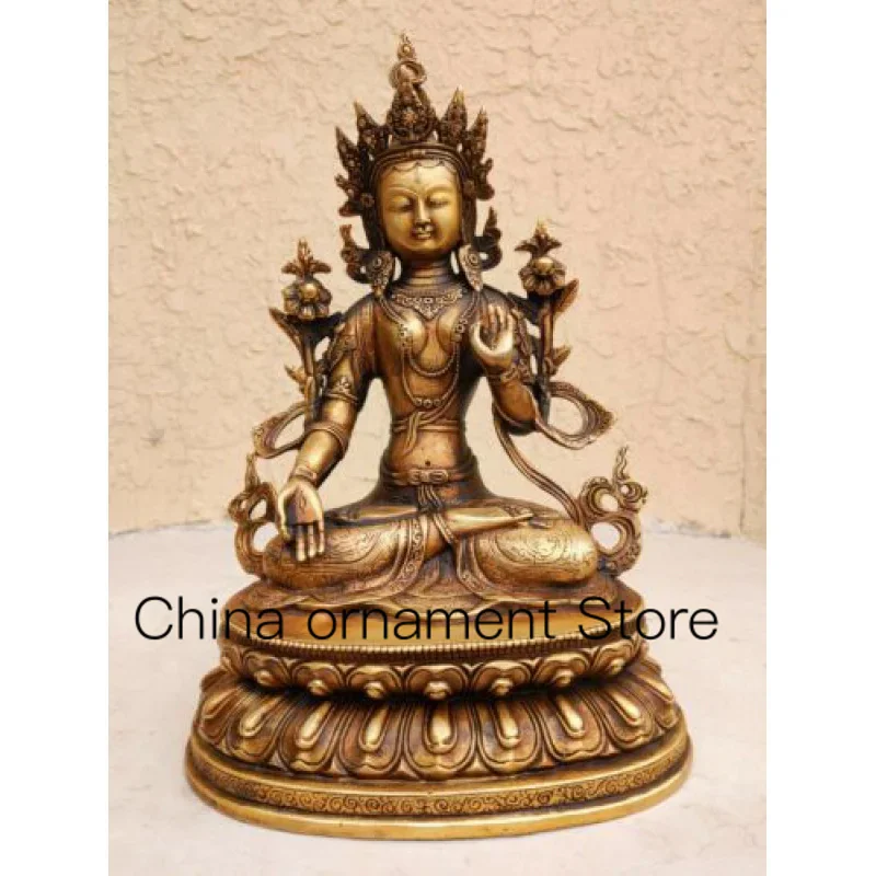 

12" old Bodhisattva Tara white bodhi-sattva Bronze gilt Buddha Statue Padmapani.