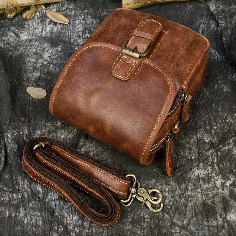 Genuine Leather Shoulder Waist Bag Small Mens Womens Natural Skin Crossbody Phone Portable Front Mini s Anti Theft