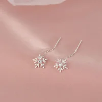 Boucles d'oreilles à pampilles en argent Sterling 925 pour femme, breloque Simple, chaîne flocon de neige, accessoire de bijoux d'hiver coréen, cadeau de noël 5