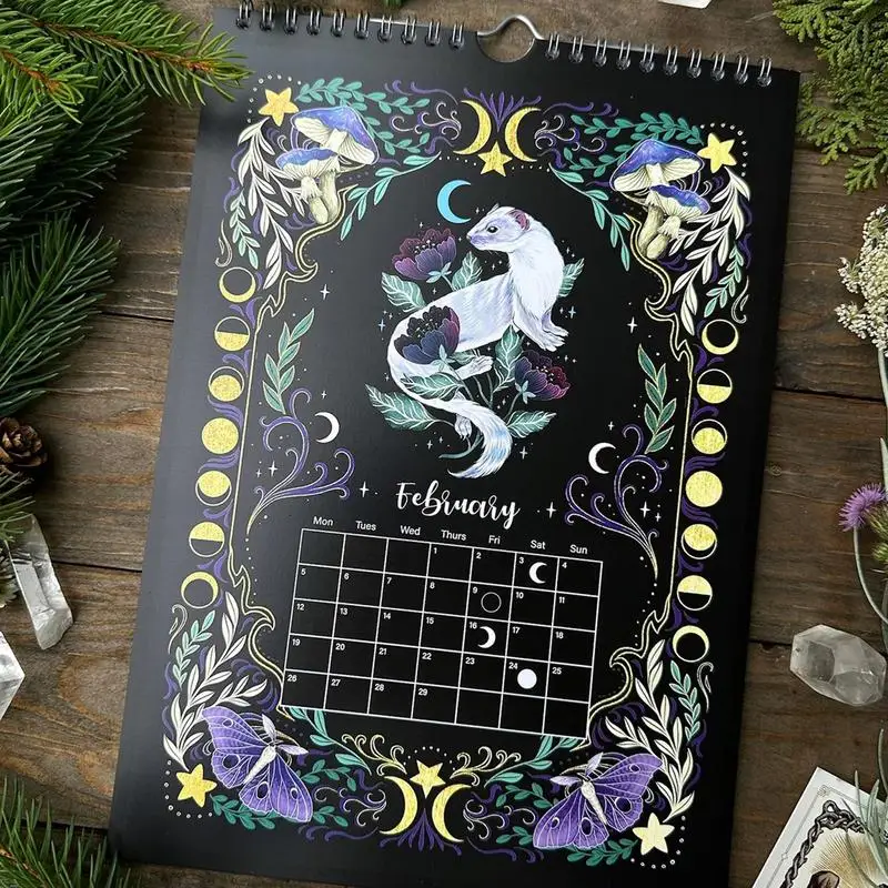 2024 Wall Calendar 12 Month Dark forest 2024 Lunar Calendar 12 Months Waterproof Hangable Cardboard Monthly Calendar with