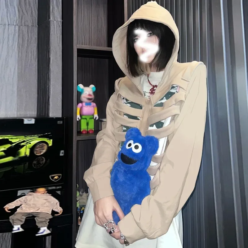 Long Sleeved Hoodie Skull Hollow Solid Color Pullover Sweatshirt Street Style Spring and Autumn Party Halloween 2024 New YDL36