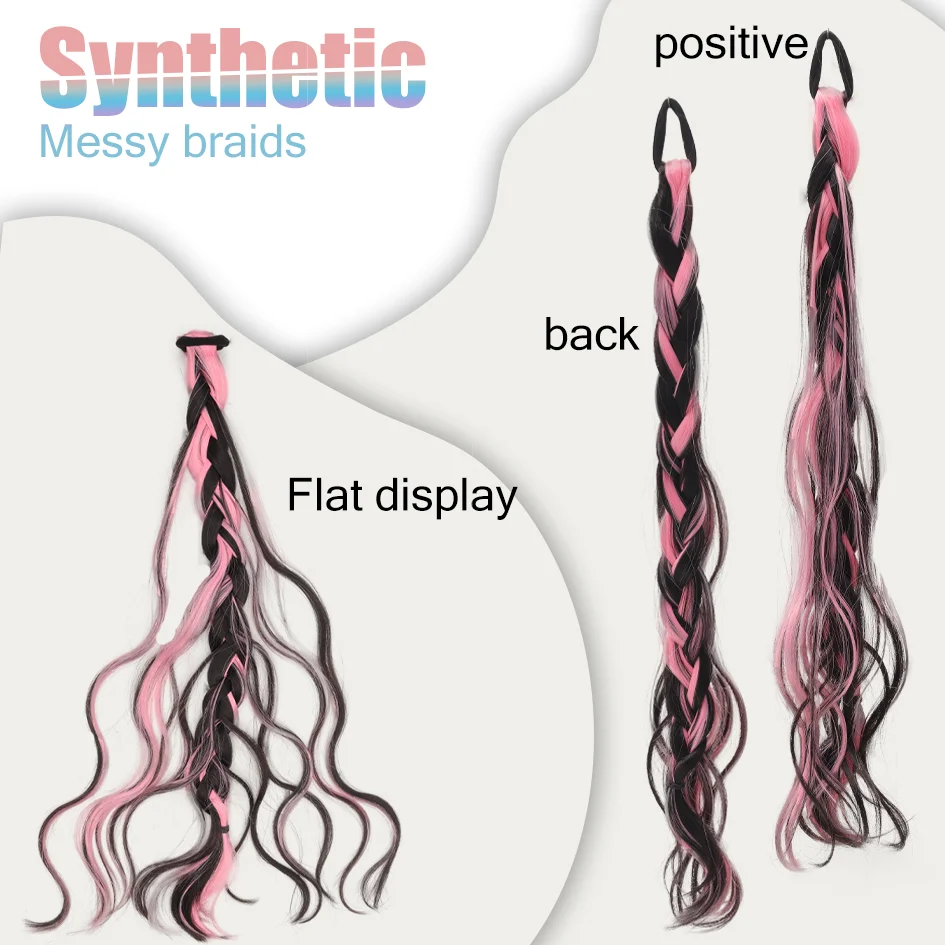 Synthetic 2pcs/set 20inch messy braid, pink wig braid, boxer braid wig women ponytail new Chinese Fried Dough Twists long braid