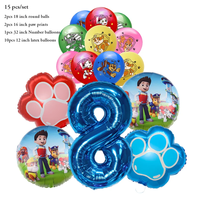 15 stücke Cartoon Folie Ballon Anzahl Ballon Pfote Patrol Thema Kinder Geburtstag Party Dekoration Baby Geschenk Party Chase Skye Ballon – Detail 10