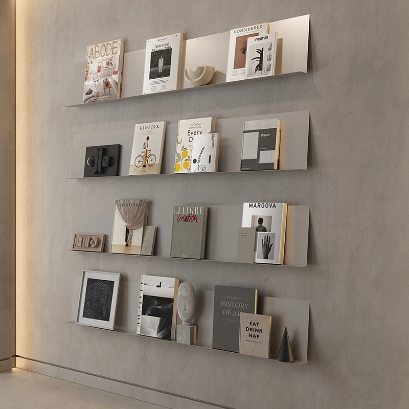Italian Minimalist Stainless Steel Wall Storage Rack Display Bookshelf Wall Ornament Magazine Rack Office Furniture Etagere FYMR