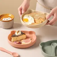 Baby Safe Silicone Sucker Dining Plate Cute Cartoon Children Dishes Suction Toddle Training Tableware Kids Feeding Bowls 1