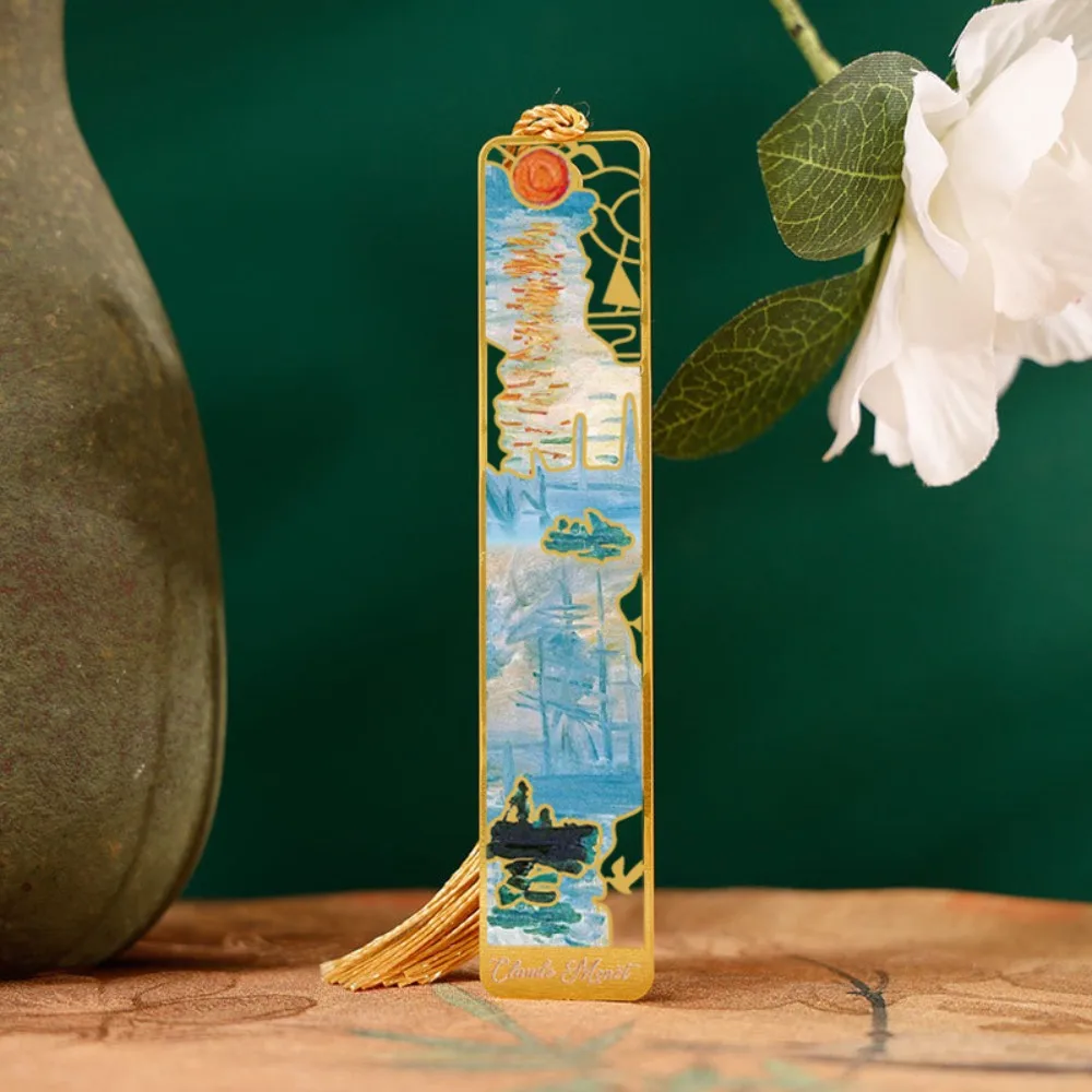 Retro Oil Painting Metal Bookmark Tassel Pendant Ruler Reading Book Clip Student Gift School Office Supplies Pagination Mark metal bookmark,bookmark page holder,bookmarks stationery supplies,oil painting bookmark