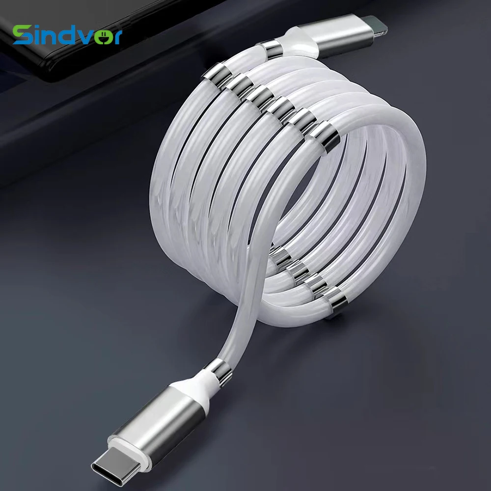 

Магнитный кабель для быстрой зарядки передачи данных Волшебная веревка Micro USBC зарядное устройство само Windin для PD Lightning Android Huawei Samsung