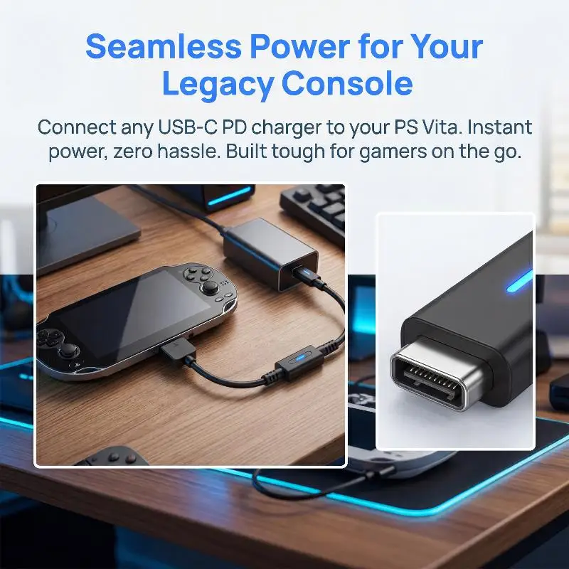 새로운 1/3Pcs PD USB C 케이블 Vita1000 컨트롤러 충전 어댑터 유형 C LED 변환 코드 P S Vita1000 콘솔 파워용