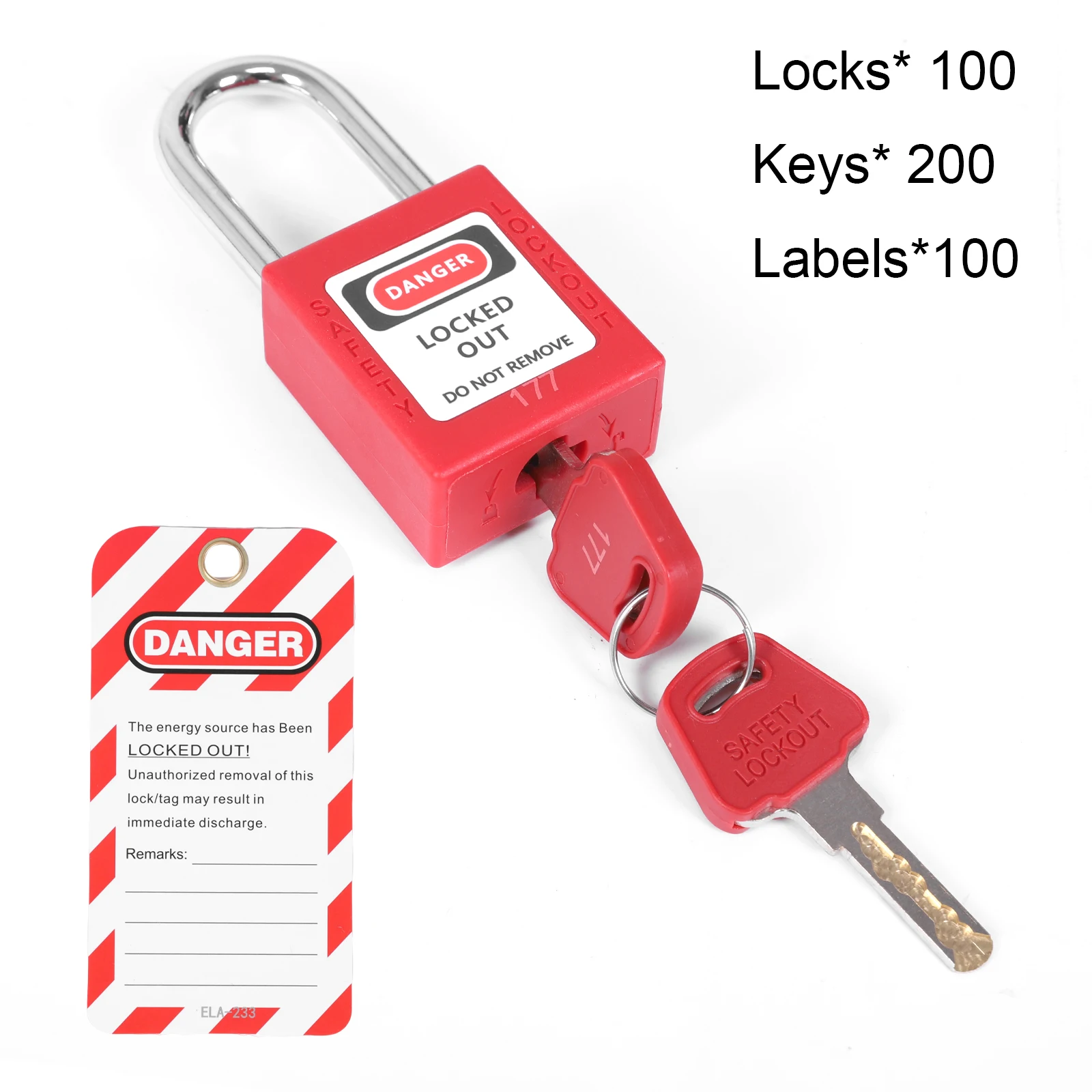 100 Loto Electrical Lockout Tagout Kit Safety Padlocks Different Keys 2 Per Lock Unique Numbered with Matching Tags