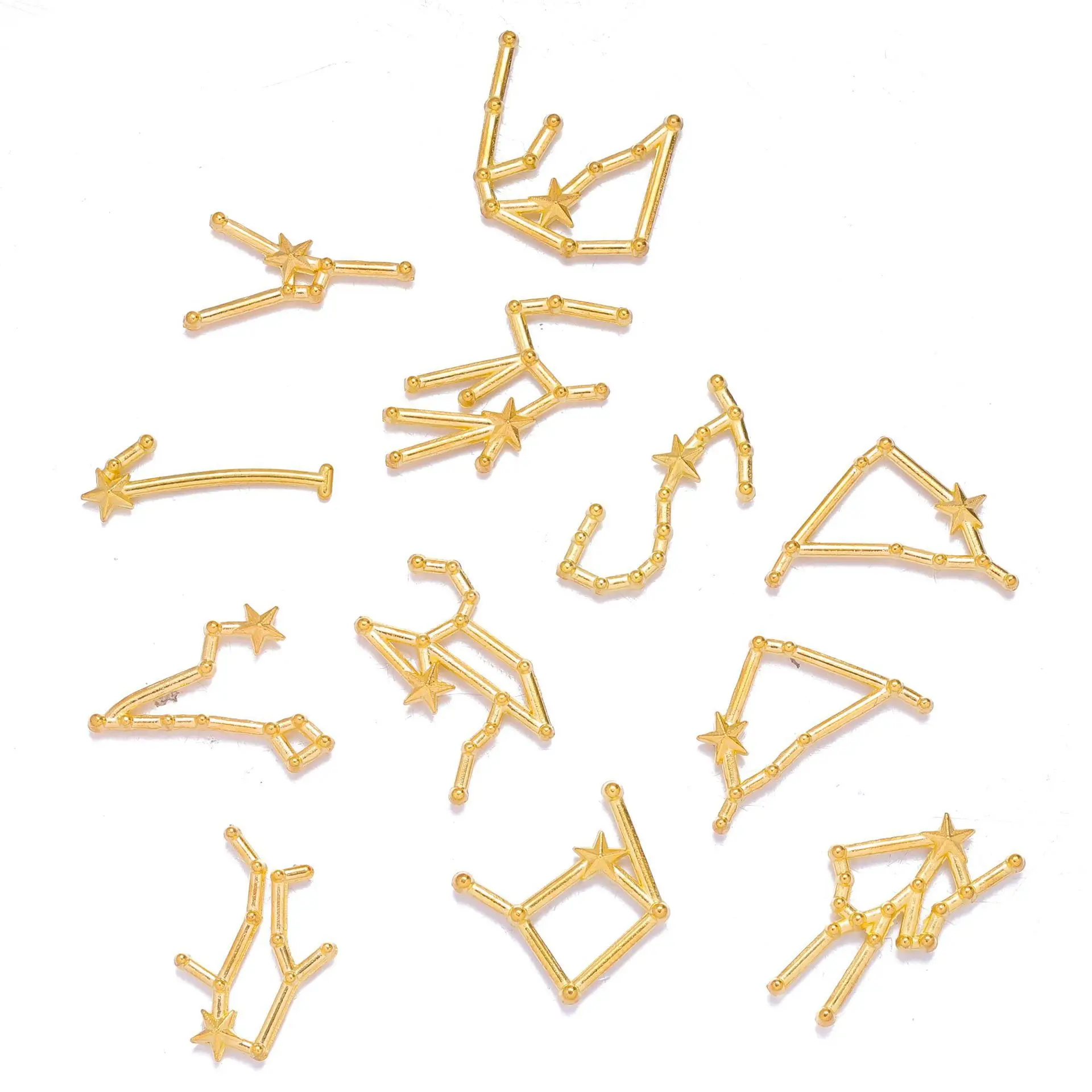 EBANKU 2 Boxes Zodiac Nail Charm 3D Gold Twelve Constellation