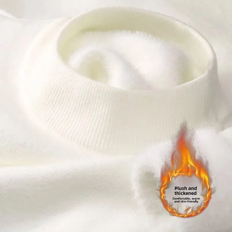 [Plus velvet thickening] half collar sweater-White