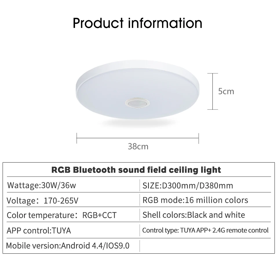 Description Picture 3 of itemRGB Speaker Ceiling Light LED Lamp 30W 36W 220V APP TUYA Remote Control Play Music Audio Home Appliance Luster Indoor Decoration