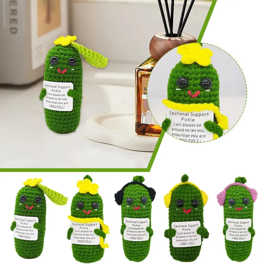 

Mini Cute Handmade Emotional Support Pickle Funny Animals Handmade Card Holding DIY Knitted Crochet Creative F5P2