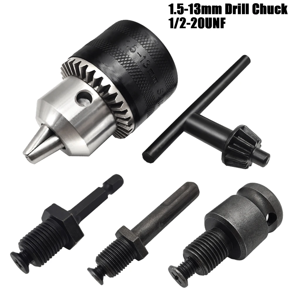 Drill Chuck Adapter 1.5-13mm 1/2-20UNF Mount Impact Driver Bits Conversion Hex Shank/SDS-Plus Socket Square with Chuck Key