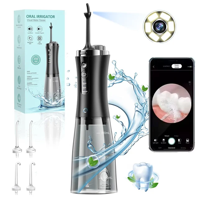 Water Flosser for teeth with camera 350ML Visual Cordless Portable & Rechargeable IPX7 Waterproof Flossing Clean for Home Traver