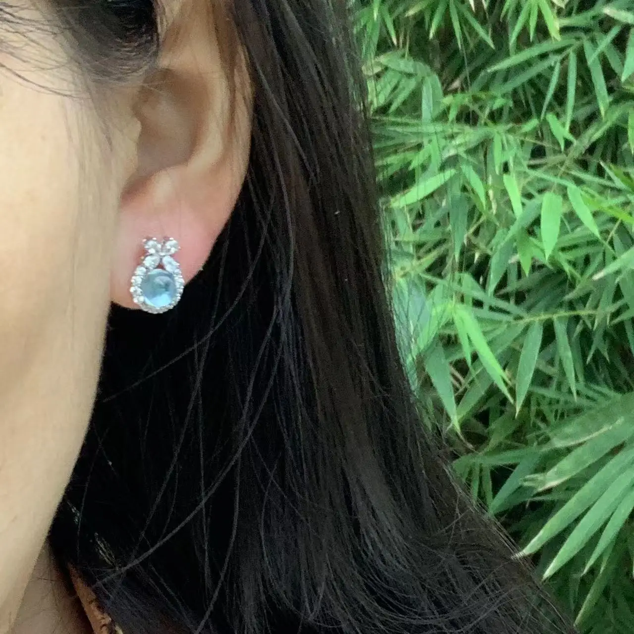 Round Natural Aquamarine 925 Sterling Silver Stud Earrings For Women  Jewelry Gift Simple  Jewelry Blue