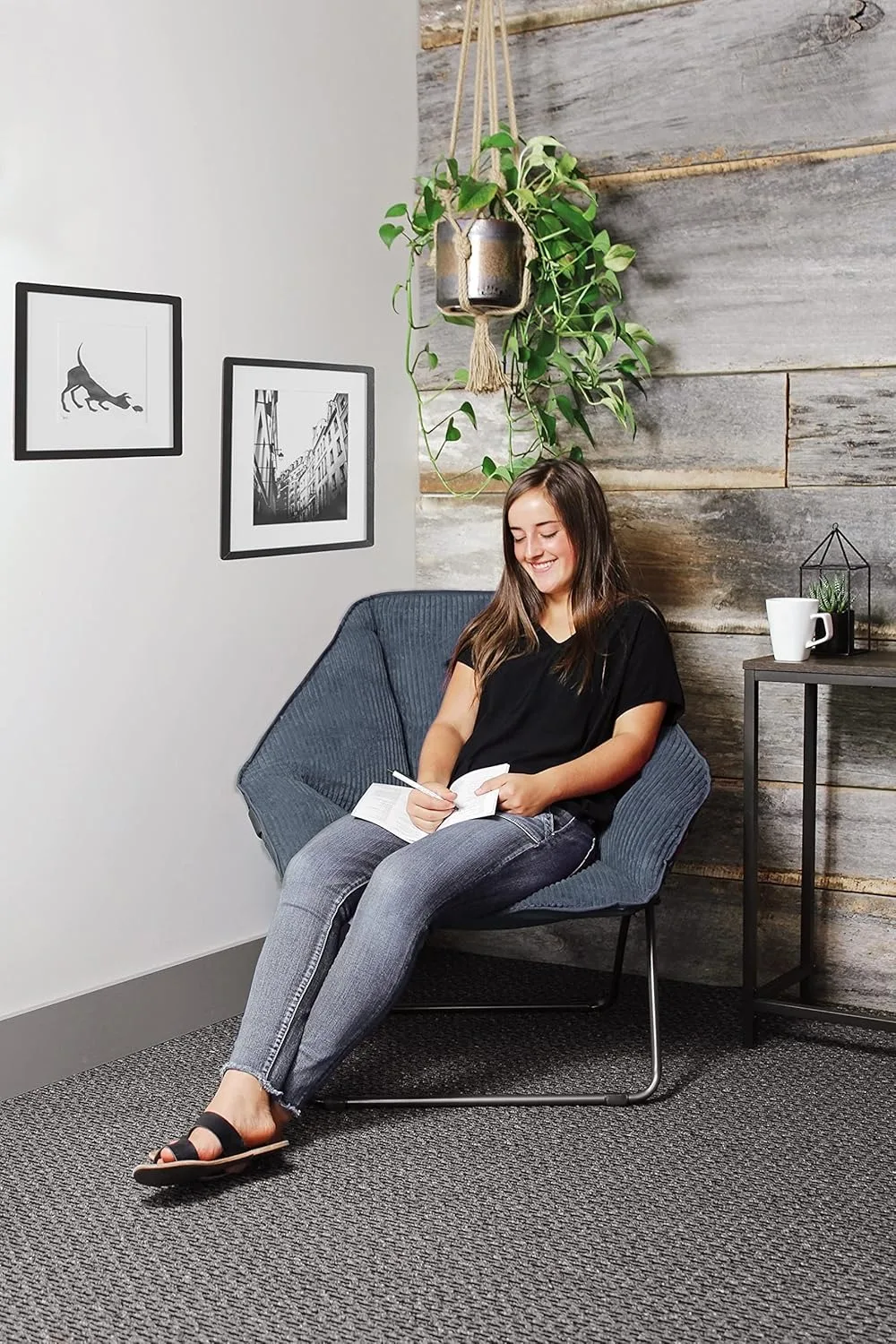 Hexagon Folding Dish Chair, Portable Metal Frame, Comfortable Corduroy, Pack of 2 for Gaming and Living Rooms