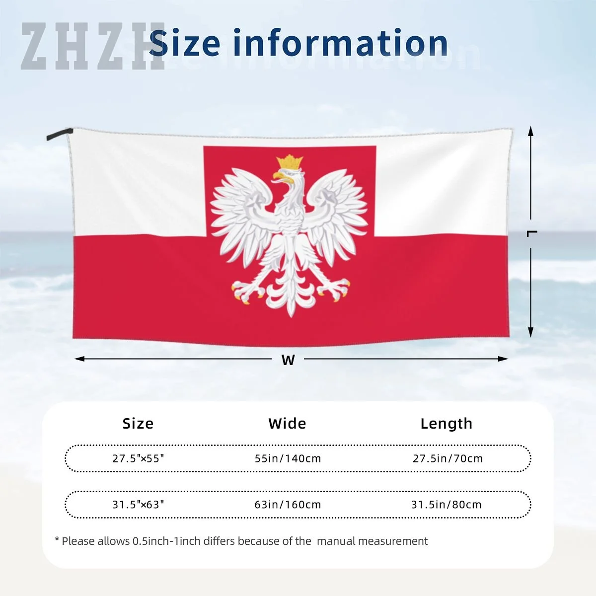 More Design Poland Flag Emblem Bath Towel Quick dry Microfiber Absorbing Soft Water Breathable Beach Swimming Bathroom