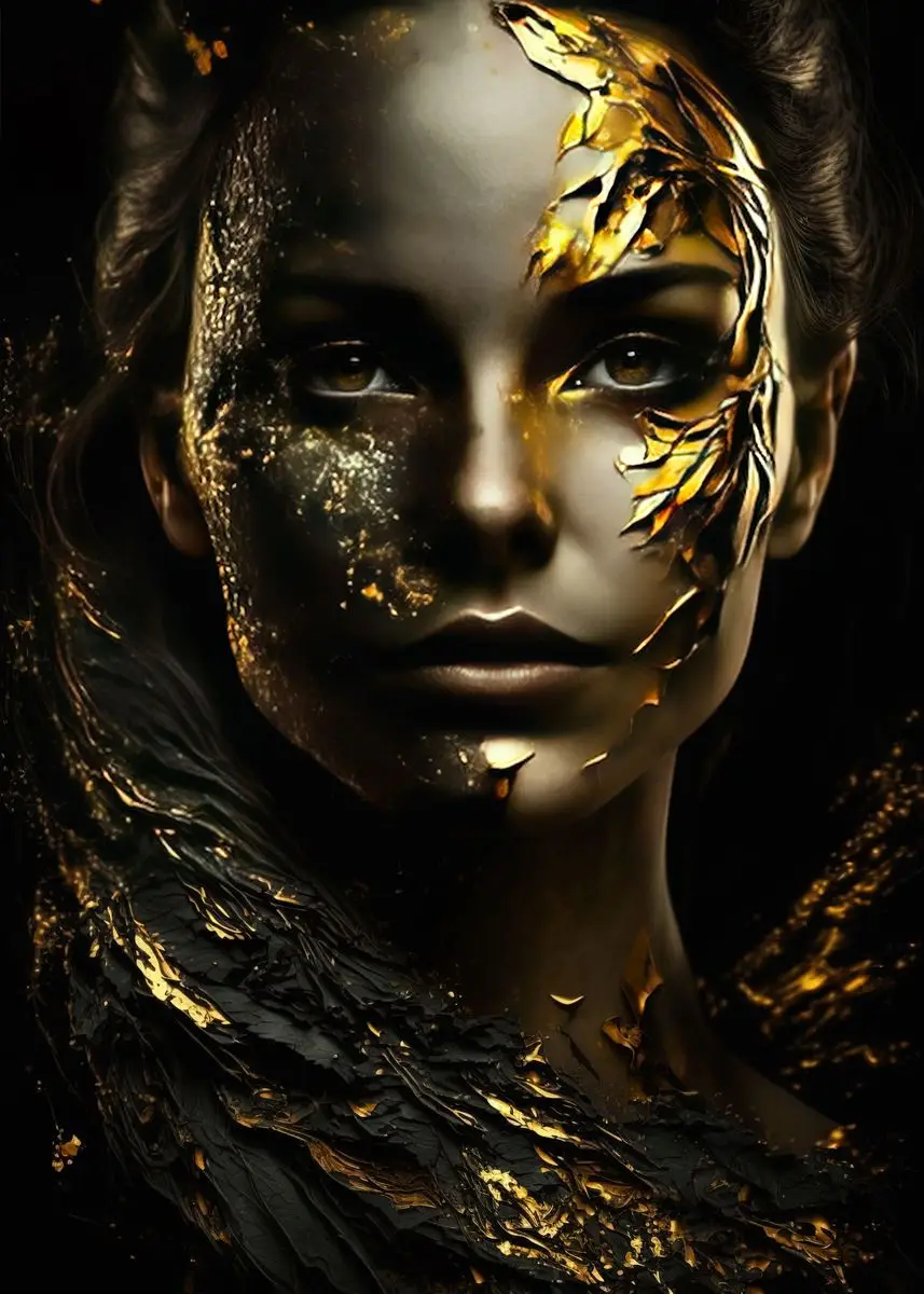 Elegant African Black and Gold Woman Portrait Canvas Art for Modern Living Room Decor