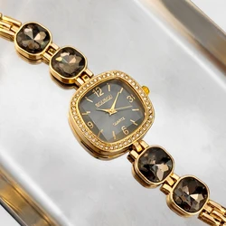 Vintage Elegance Women's Watch: Square Diamond - Set Face with Colorful Crystal Band (Black)
