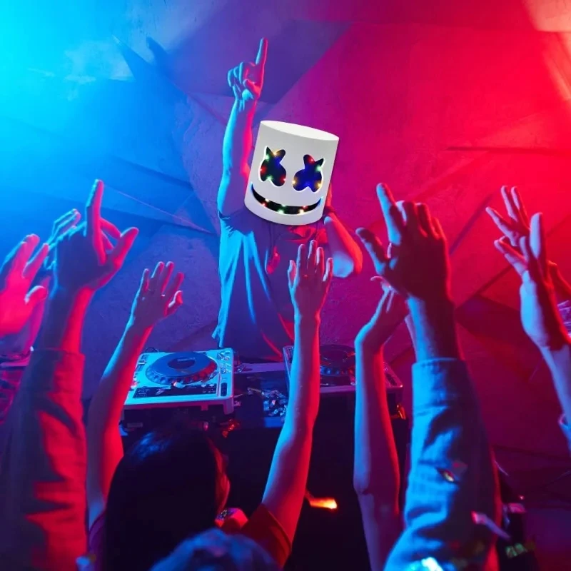 Halloween Light Up Mask Full Face LED Neon Marshmallow Mask Headgear Luminous DJ Music Festival Props Cosplay Rave Party glow headband glow light mini led light birthday party decorations