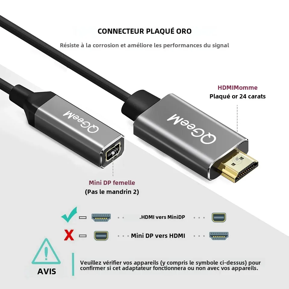 Adaptateur Mini DisplayPort (mâle) Vers HDMI (femelle) - Marque M365 - Neuf Sous Blister