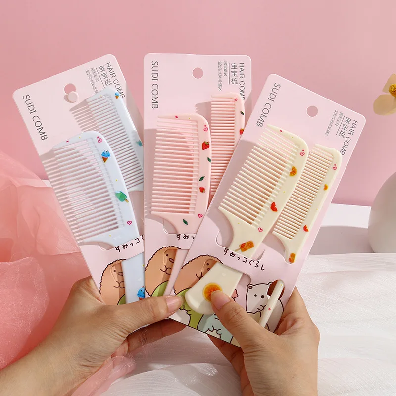 Baby Hair Comb Hair Brush Comb Cute Kids Hairdressing Supplies Comb Anti-static Pointed Tail Hair Brush for Girls Cartoon Strawberry Fruit Hairbrush 2pcs/set