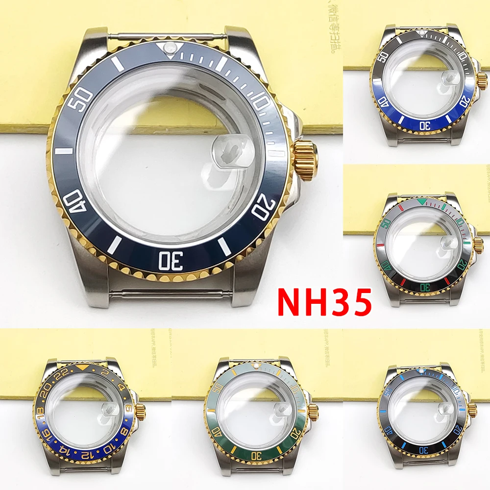 

40mm men's mechanical watch case transparent back cover between gold shell suitable for NH35/8215 movement water ghost