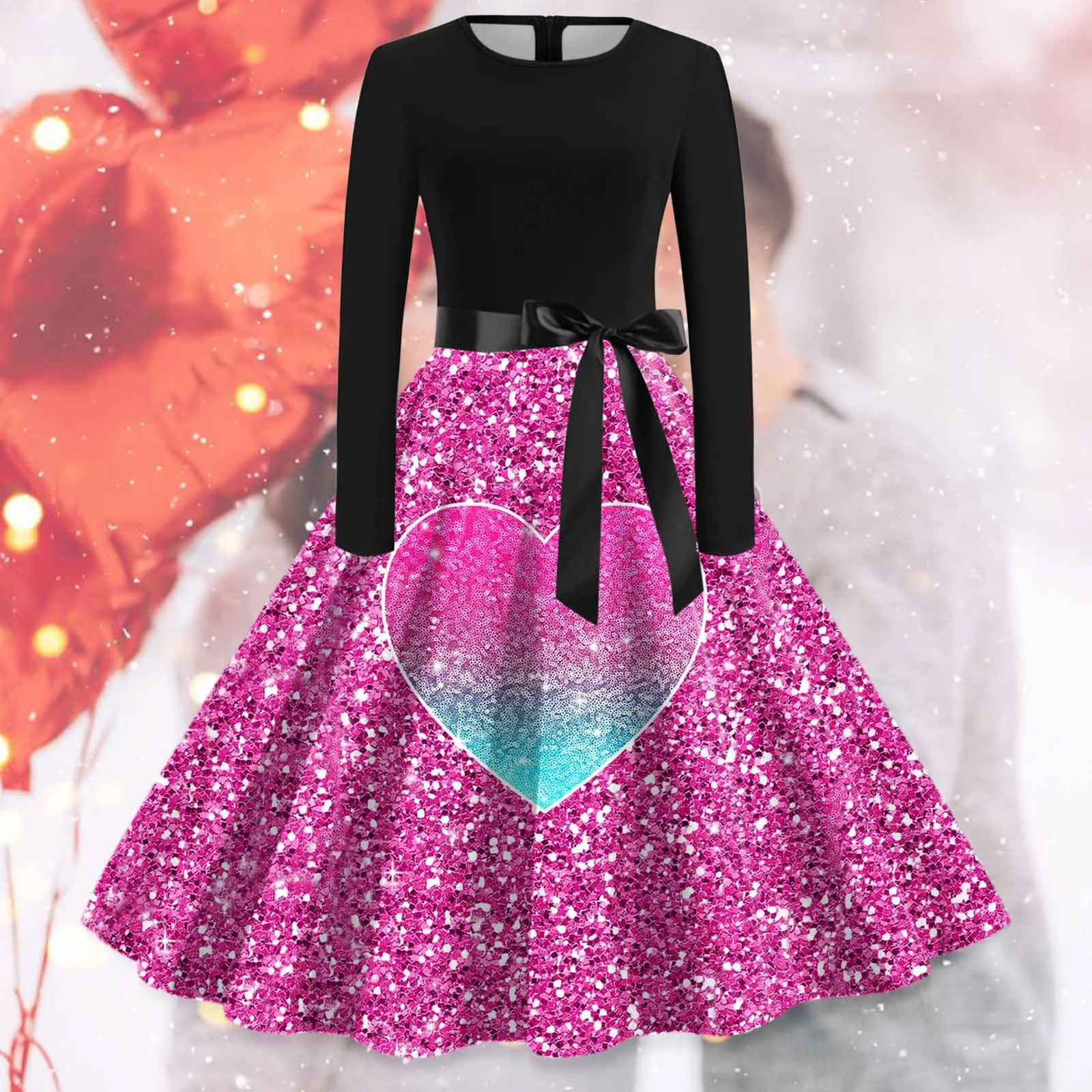 

Женское винтажное платье с длинным рукавом, с круглым вырезом