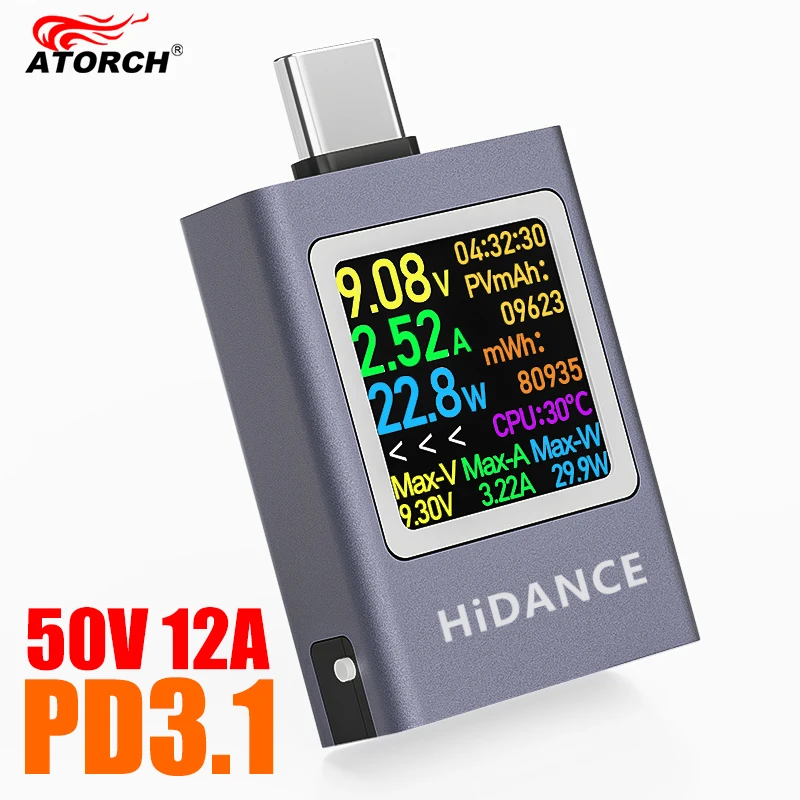 13 en 1 DC 4.5-50V 0-12A affichage numérique multifonction ampèremètre de tension cc compteur de puissance type-c charge de téléphone portable testeur PD3.1