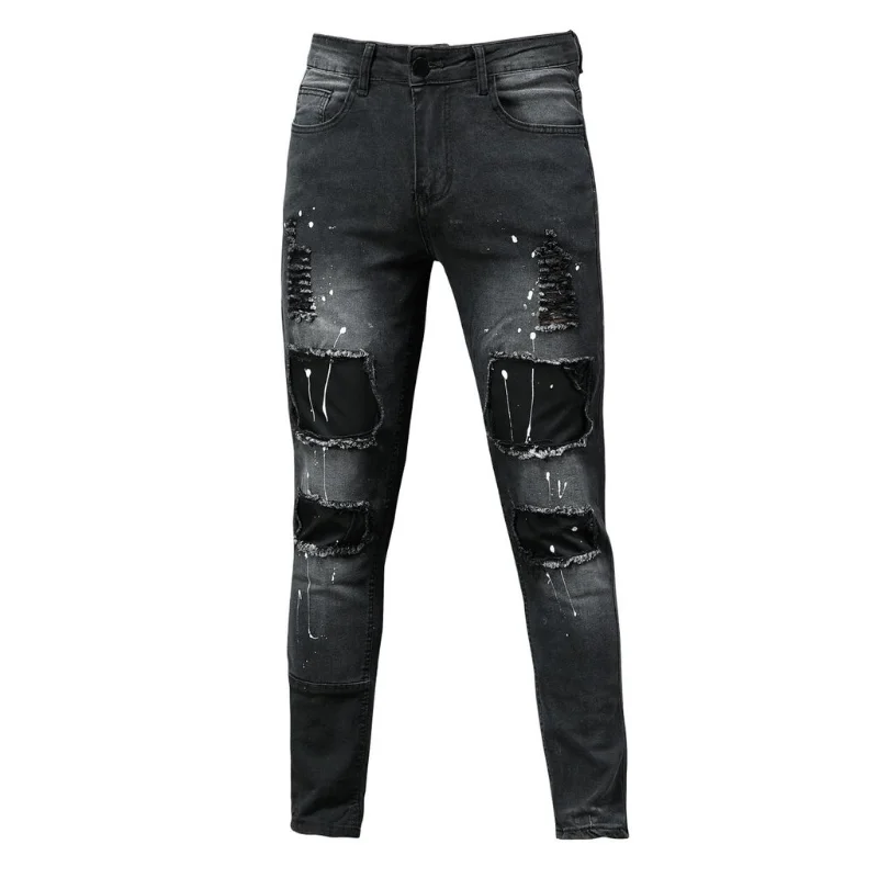 Plus Size S-3XL Men Ripped Jeans Spring Autumn Fashion Casual Washed Hole Slim Skinny Pencil Long Denim Pants Hip Hop