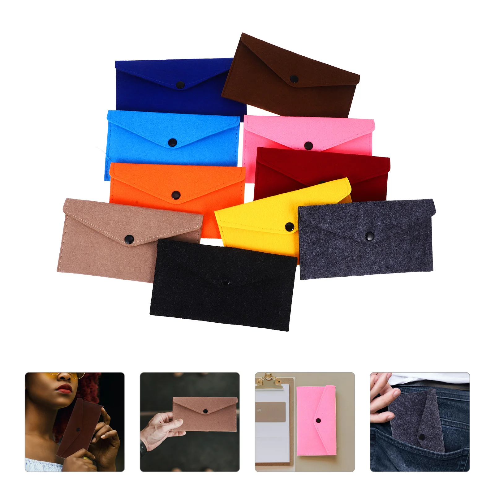 10 Pcs Felt Envelope Cash Envelops Snap Button Envelopes Money Holders Charging Cable Packets Big Bag