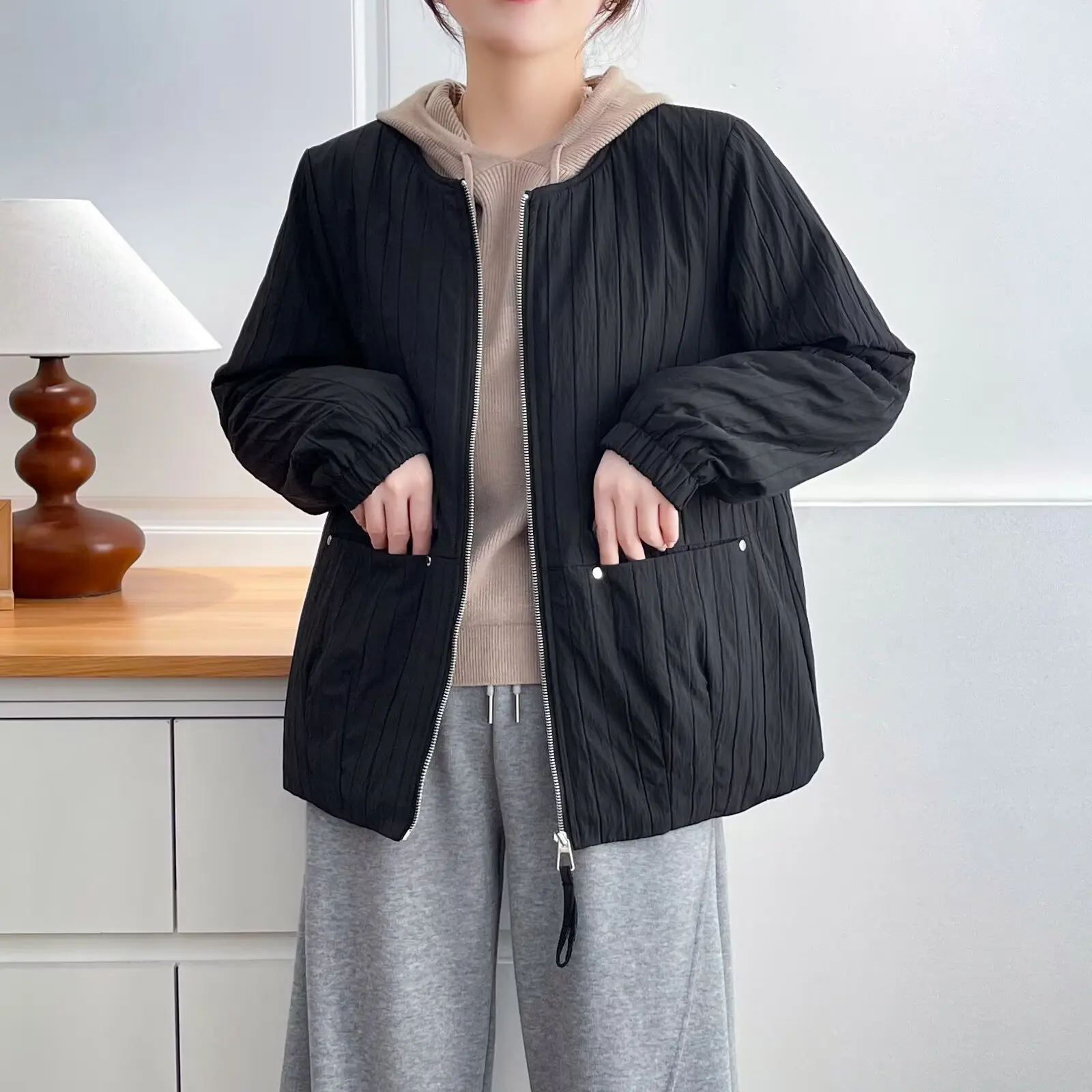 XXXXL Fashion Plus Size Women's Parkas Autumn And Winter New Casual Collarless Slightly Fold Padded Jacket Warm Coat 550