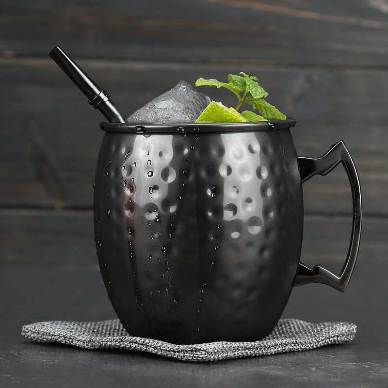 1pcs 550ml Black Moscow Mule Copper Mugs Metal Mug Cup Stainless Steel Beer Wine Coffee Cup Barware