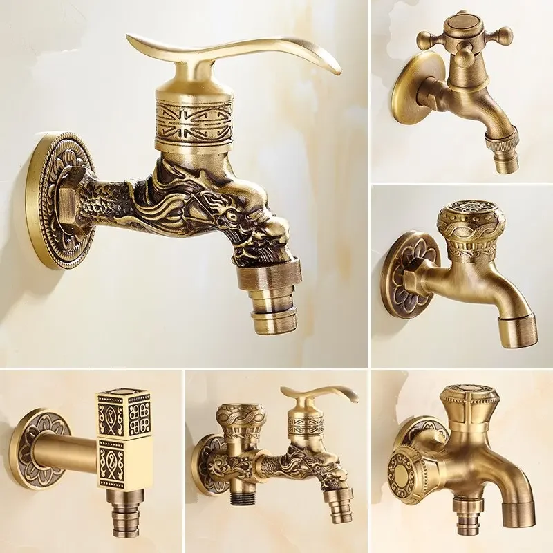 Anituqe Bronze Washing Machine Crane Decorative Outdoor Faucet , Vintage Garden Bibcock Tap Wall Mounted Mop  Brass WF