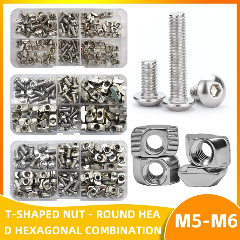 M3 M4 M5 M6 3030 4040 T Slot Nut and Hex Bolt Set Hammer Head T Nuts With Screws Assortment Kit For Series Aluminum Profile