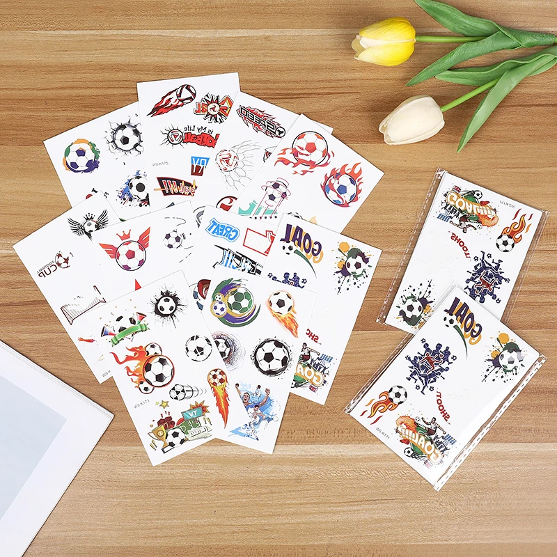 10Pieces Children Soccer Tattoo Sticker For Football Fan Fake Waterproof Emporary Body Tattoos For Hand Birthday Party Supplies