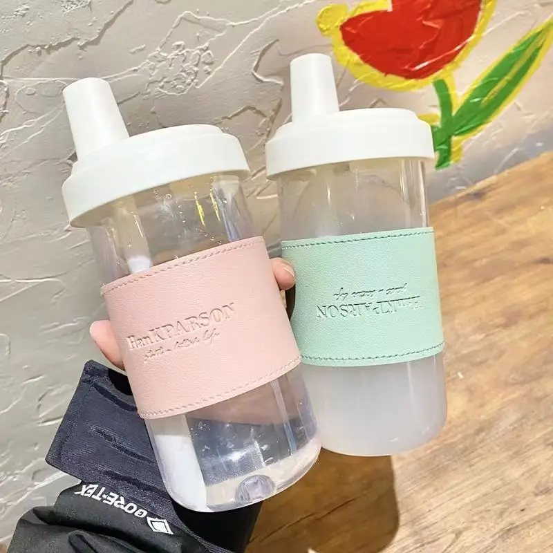 500/850ML Cute Pearl Milk Tea Straw Plastic Water Bottle With Cup Cover Women Large Capacity Juice Boba Milk Tea Cup Drop-proof