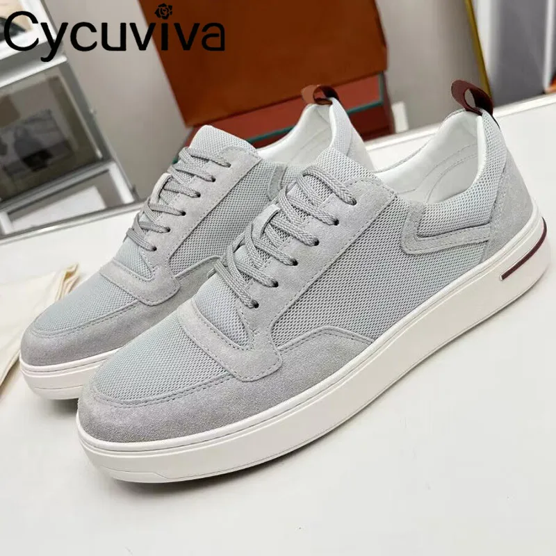 Mesh Breathable Patchwork Sneakers Men Thick Sole Lace Up Flat Tennis Shoes Male Casual Comfortable Summer Walk Shoes For Men