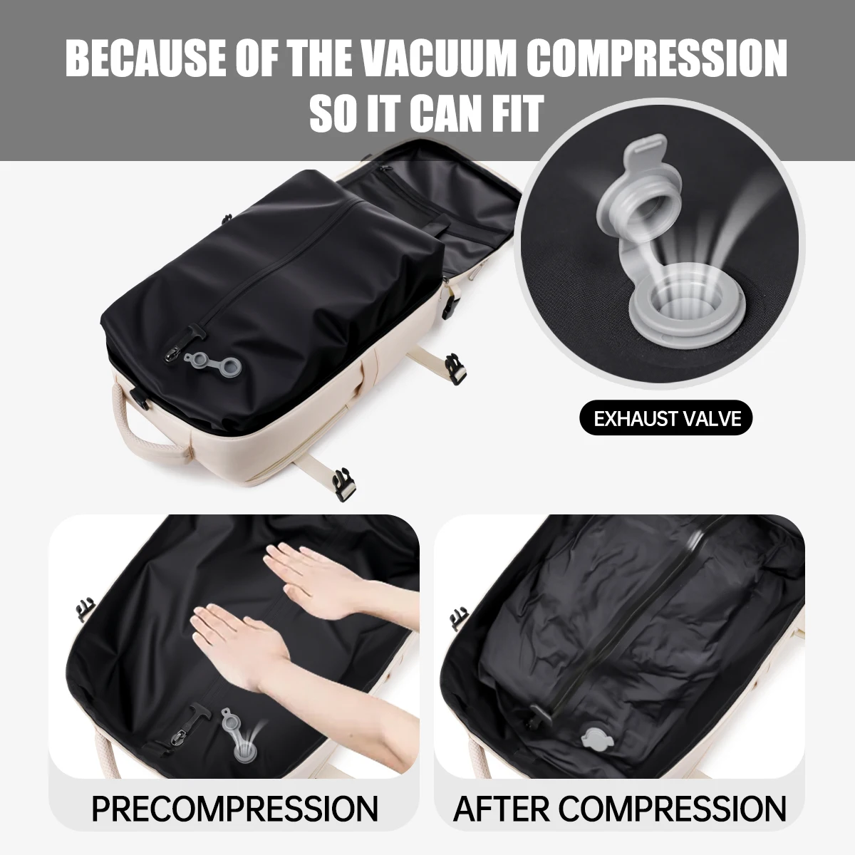 2025 New Backpack Female College Student Outdoor Commuting Large Capacity Computer Backpack Junior High School Bag Travel with Air Bag and Vacuum Compression