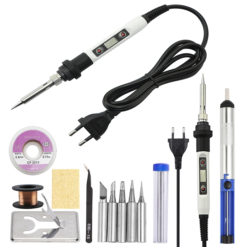 Kit de cautín tipo lápiz, 80W, 110V, LCD, soldadura digital, 356 a 896 °F  (180 a 480 °C), temperatura ajustable, portátil, para metales, joyería