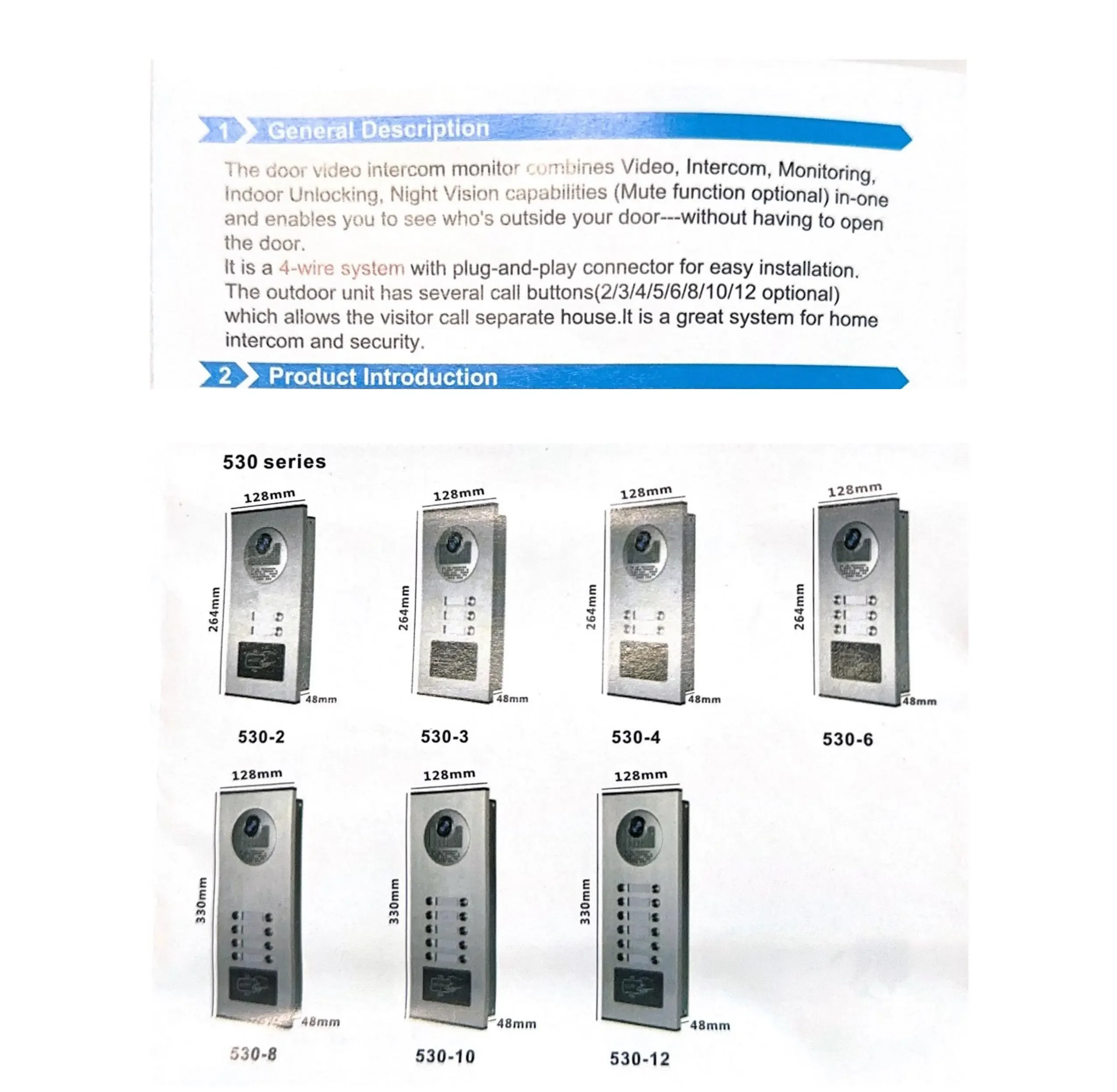 3-family Apartment Intercom Video Doorbell with RFID Card Unlock 7inch 4Wired Vi