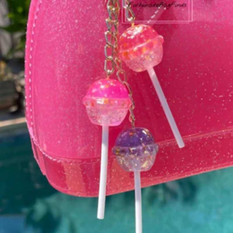 1-teiliger Geldbörsen-Charm-Dekor, Lutscher-Taschen-Anhänger, kosmische Süßigkeiten-Cluster, glitzernder Stern, schillernder rosa-lila Lutscher-Y2K-Schlüsselanhänger – Detail 2