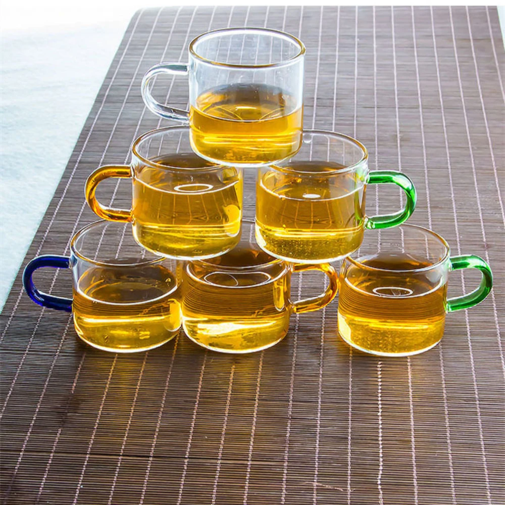 New Colorful Small Handle Cup Kung Fu Tea Cup Heat-resistant Glass Tea Household Shot Glass Coffee Mug