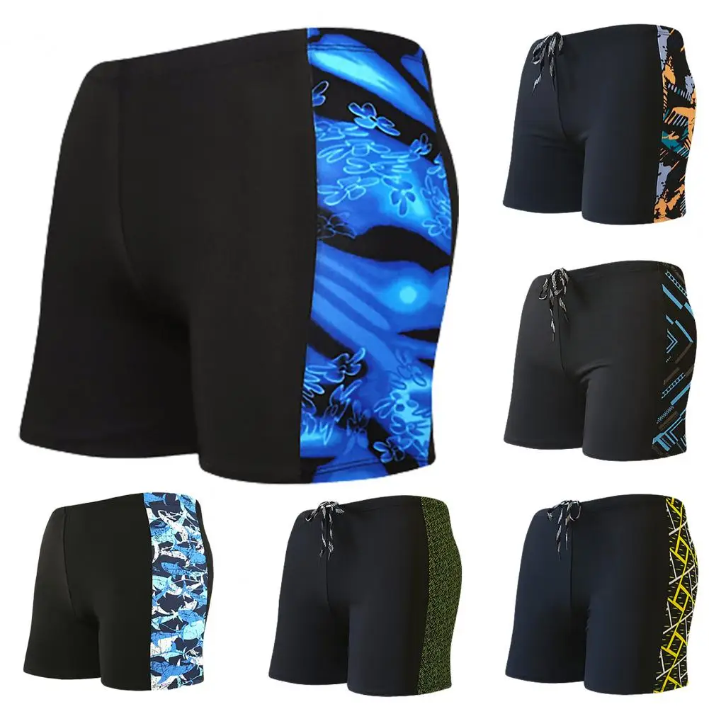 Inner Drawstring Mid-rise Swimming Trunks Lining Elastic Waistband Beach Shorts Men Shark Print Swim Shorts Beachwear